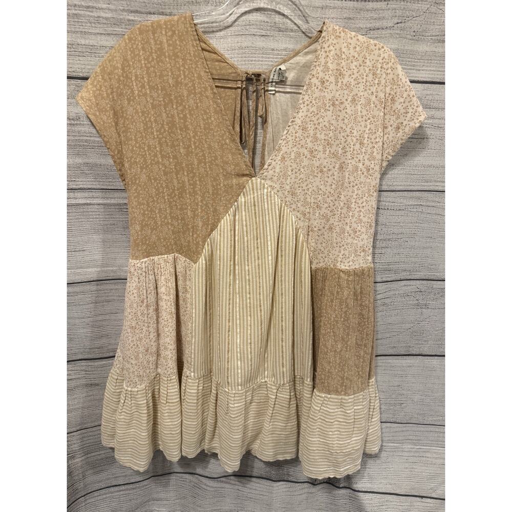 Women’s Beige American Eagle Outfitters AE Patchwork Boho Swing Dress Small